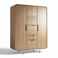 Armoire en bois naturel avec six tiroirs et portes coulissantes 100 x 50 x 180cm