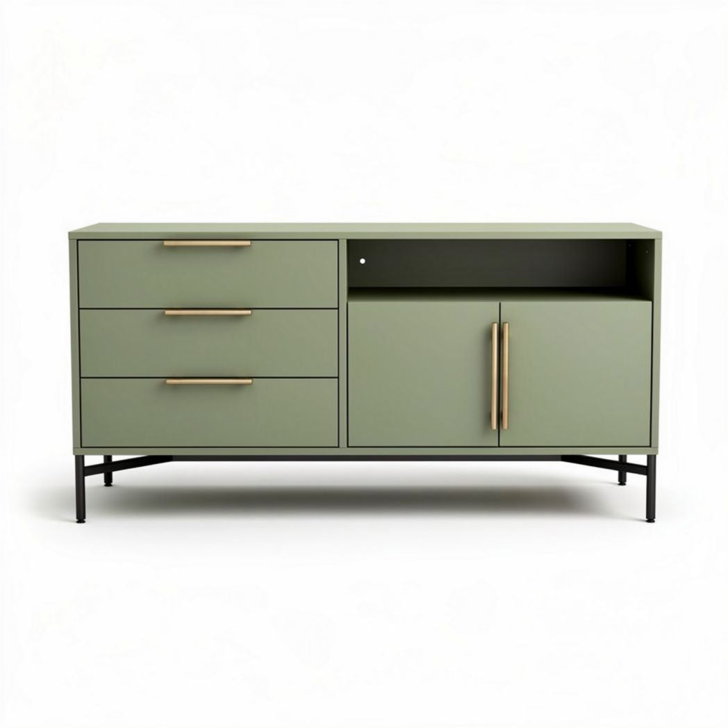 Meuble de rangement en mdf vert avec portes et tiroirs 150 x 40 x 70cm