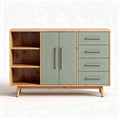 Buffet en bois avec portes vertes et tiroirs en métal 160 x 40 x 85cm