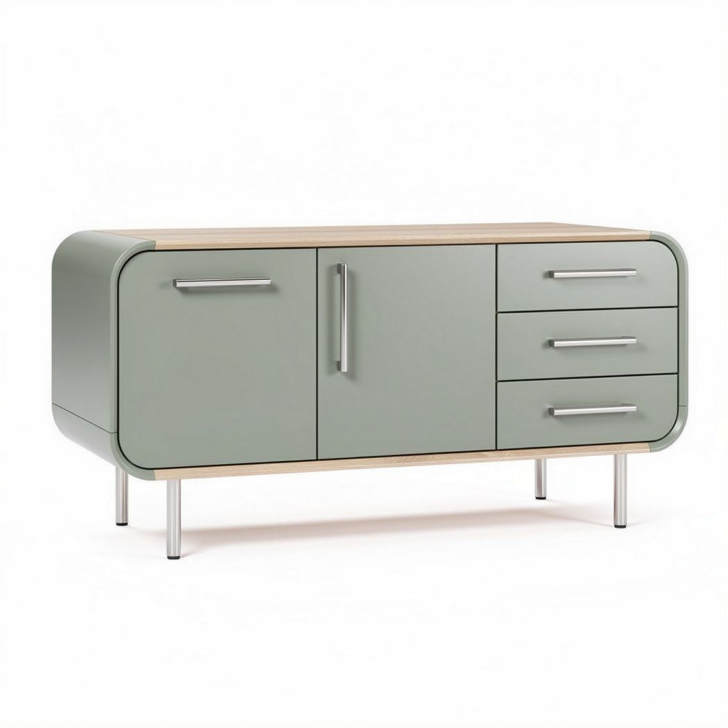 Meuble de rangement contemporain en bois et métal gris 100 x 45 x 70cm