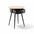 Table d'appoint ronde en bois naturel et métal noir avec tiroir 40 x 40 x 50cm
