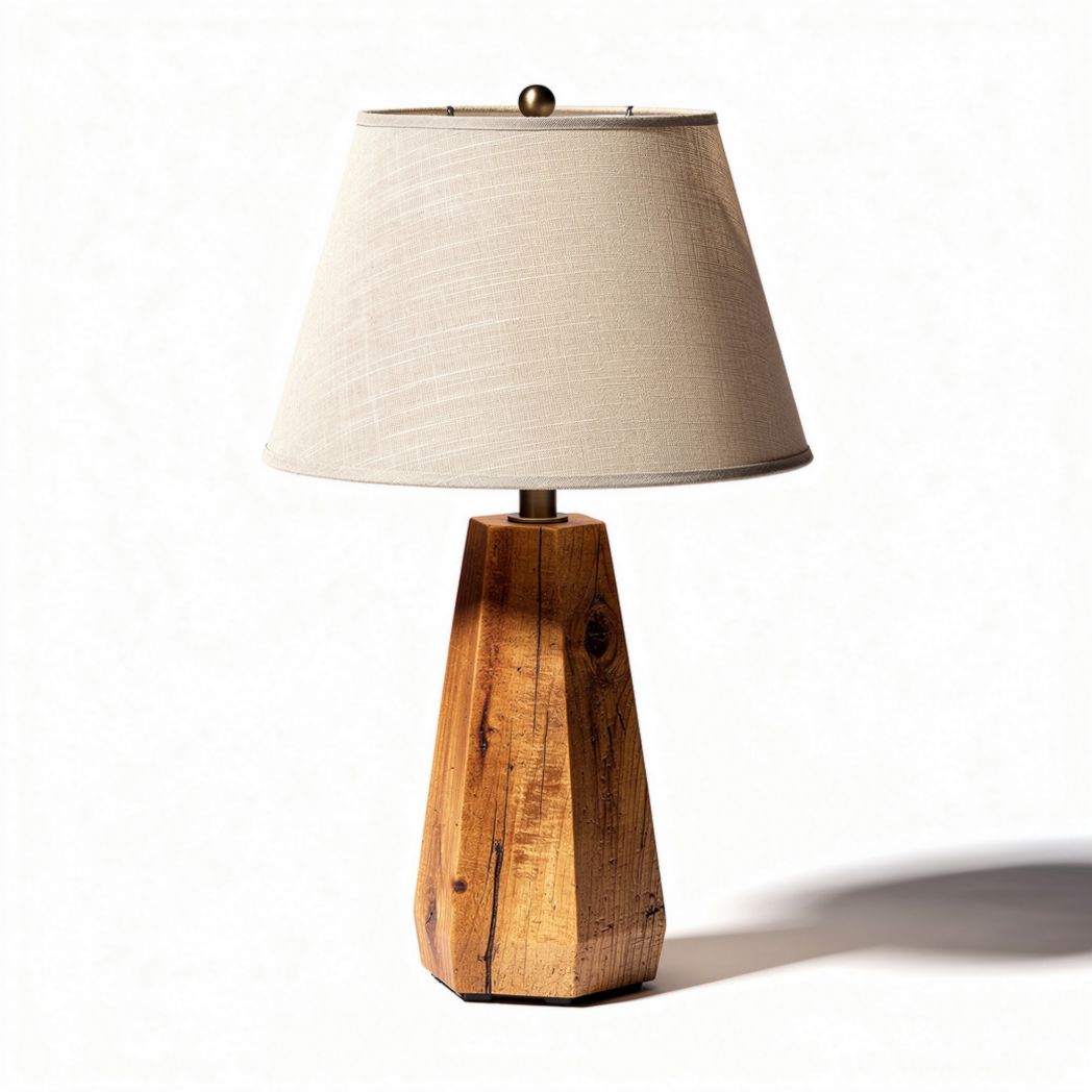 Lampe en bois sculpté avec abat-jour en toile de couleur claire 30 x 30 x 60cm