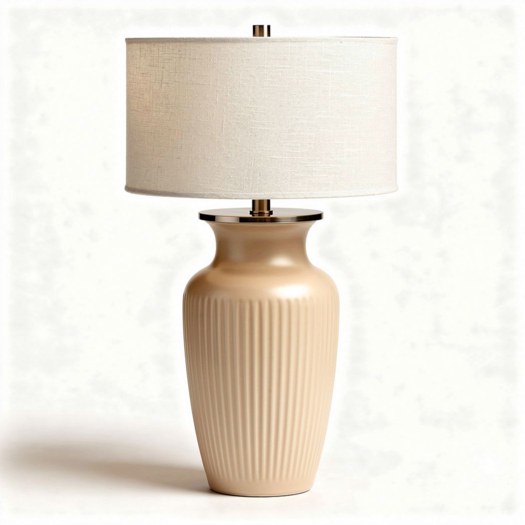 Lampe de table en céramique beige avec abat-jour lin blanc 30 x 30 x 60cm