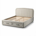 Lit en tissu beige avec rangement 200 x 160 x 30 cm cadre en bois à lattes