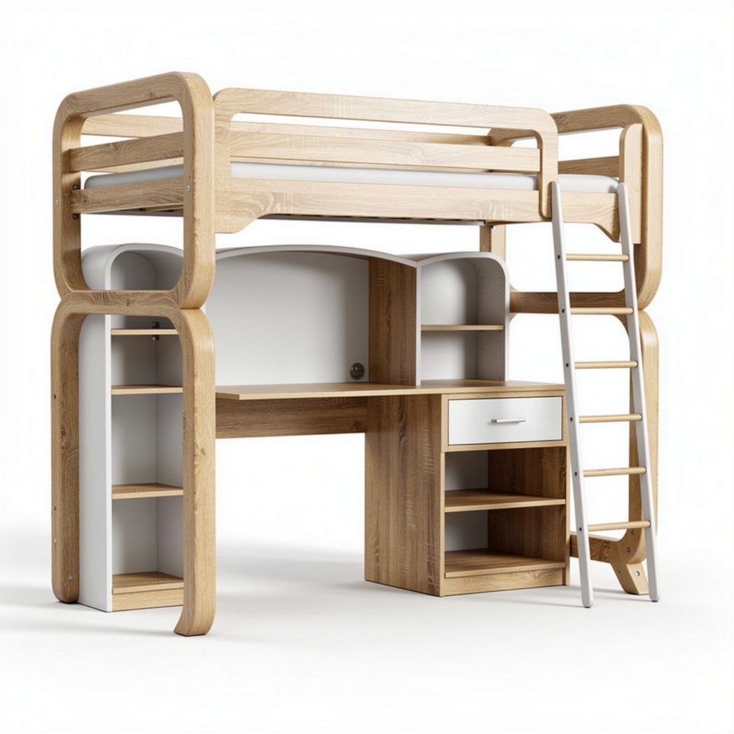 Lit mezzanine en bois avec bureau intégré et échelle dimensions 200 x 100 x 180cm
