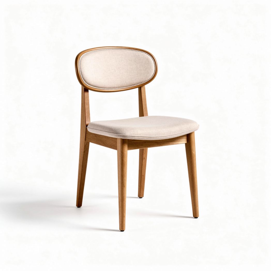 Chaise en bois avec assise en tissu beige dimensions 42 x 45 x 80cm